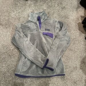 Patagonia Gray and Purple Fleece Pullover